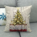 Linen Christmas pillow case featuring a festive choir and glowing holiday tree - Christmas Tree and Choir Style (9)