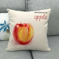 Linen square pillow cover with watercolor apple print and rustic texture on grey sofa - Watercolor Apple (1) / 18x18 Inch