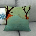 Linen cushion cover with autumn cartoon fox illustration on dark grey sofa - Fox Green Hill Style (20)