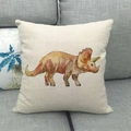 Linen decorative pillow cover with orange watercolor triceratops print on gray sofa - Triceratops Style (12) / 18x18 Inch