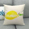 Linen decorative throw pillow cover featuring a yellow lemon print on a gray sofa - Lemon Style (11)