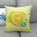 Linen square throw pillow cover featuring watercolor lemon slices on a gray sofa - Mint Green Lemon Slice Style (12)