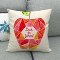 Linen sofa pillow with geometric red apple print and Back to School typography - Geometric Apple - Back to School (2) / 18x18 Inch