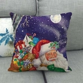 Linen Christmas pillow case featuring Santa Claus and reindeer on a gray sofa - Santa Claus and Sleigh with Toys Style (10)