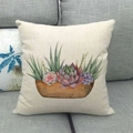 Housse de coussin en lin avec imprimé aquarelle de succulentes sur canapé - 45x45cm / Succulente Détaillée à l'Aquarelle (6)