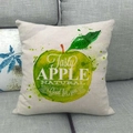 Linen sofa cushion cover featuring a fresh watercolor green apple print and text - Green Apple Pattern (3) / 18x18 Inch