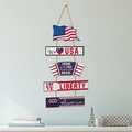 Cartel patriótico de madera para el Día de la Independencia con eslóganes de EE. UU. - Estilo Bandera (L3-12 Colgante de Tiras de Madera con Letras del Día de la Independencia Estilo USA)