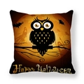 Federa per cuscino Halloween con gatto nero gufo e luna con scritta Happy Halloween inclusa - 45*45cm / Stile Gufo e Luna (5)