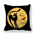Dettaglio della stampa gatto nero e luna di Halloween sul tessuto della fodera del cuscino - 45*45cm / Stile Gatto Nero e Ragnatela (9)