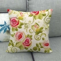 Floral linen square pillowcase featuring vintage pink and yellow roses on a grey sofa - 45x45cm (No Insert) / Beige Vintage Rose Vine (18)