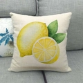 Square linen cushion cover featuring watercolor lemon pattern on light grey sofa - Fresh Lemon Pattern (4) / 18x18 Inch
