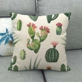 Housse de coussin carrée en lin avec imprimé cactus et plantes grasses sur canapé - 45x45cm / Mélange de Cactus et Succulentes (7)