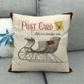 Linen Christmas pillow cover with vintage sleigh design and red buffalo plaid edges - 18x18 Inch / Sleigh Style