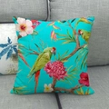 Linen decorative pillowcase featuring colorful parrots and tropical flowers on blue base - 18x18 Inch / Blue Macaw Parrot Style (7)