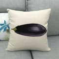 Linen pillowcase featuring a realistic purple eggplant print on a grey sofa - Purple Eggplant Style (1)