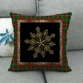 Détail d'une housse de coussin de Noël en lin avec motifs de flocons et bordure écossaise - Style Motif Ethnique Flocon de Neige (1) / 45x45 cm