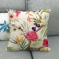 Linen pillowcase with tropical hibiscus and ginger flower print on a grey sofa - 18x18 Inch / Hibiscus Ginger Flower Style (8)