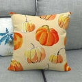 Rustic linen cushion cover with hand-drawn orange pumpkins and fall harvest theme - Scattered Pumpkin Style (2)