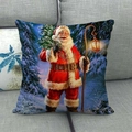Linen Christmas pillow case with Santa Claus carrying a tree in a snowy forest - Santa Claus with Lantern in Snow Night Style (14)