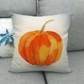 Linen square pillowcase featuring hand-painted orange pumpkin pattern on grey sofa - Single Pumpkin Style (3)