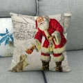 Linen Christmas pillow case featuring Santa Claus and golden dog on a gray sofa - Santa Claus with Golden Puppy Style (15)