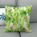 Textura detallada de funda de cojín de lino con cactus verde y flores impresas - 45x45 cm / Estilo de Cactus en Acuarela (2) / Multicolor
