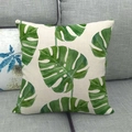 Funda de cojín de lino con estampado de hoja de Monstera verde sobre tela beige de verano - Estilo de Hoja de Monstera Tropical (5)