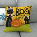 Halloween pumpkin and black cat linen pillow cover on sofa with BOO text decoration - Black Cat Pumpkin BOO (2)