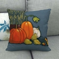Linen pumpkin throw pillow cover with autumn harvest print on grey sofa back - Autumn Harvest Pear Pumpkin (3)