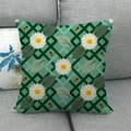 Detalle de la funda de cojín de lino con cuadros verdes y bordado de margaritas - Estilo Floral de Insectos Pastoral (12)