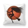 Fodera per cuscino Halloween con silhouette di strega e luna arancione brillante - 45*45cm / Stile Strega sulla Scopa (3)