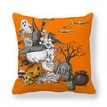 Halloween pillowcase featuring orange skull with wizard hat, pumpkins and ghosts on white background - Orange Background Wizard Hat Skeleton Pumpkin Ghost (5)