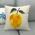 Linen square pillow cover featuring yellow watercolor lemon patterns on cream base - Centered Watercolor Lemon (12) / 18x18 Inch