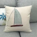 Linen decorative pillowcase featuring a nautical watercolor sailboat on a sofa cushion - 18x18 Inch / Watercolor Sailing