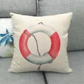 Linen cushion cover with red lifebuoy watercolor print for nautical home decor - 18x18 Inch / Lifebuoy