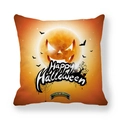 Detail of Jack-o'-lantern print on a square orange Halloween pillowcase with bats - 45x45cm / Large Orange Jack-o-lantern