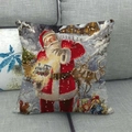 Linen Christmas pillow case with vintage Santa Claus and reindeer on grey sofa - Santa Claus with Toy Train Style (21)