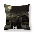 Close-up of Halloween haunted house cushion cover with ghosts under the full moon - Cloudy Haunted House Ghost Style (5)