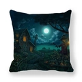 Detail of Halloween farmhouse pillowcase showing a scarecrow, windmill, and glowing pumpkins - Scarecrow Windmill Barn Style (12)