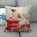 Linen pillowcase with robins on a red mailbox and winter berry print for Christmas - Robin Birds and Red Postbox Style (22)