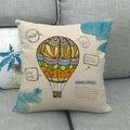 Detailed texture of linen cushion cover featuring colorful hot air balloon art on sofa - Colorful Art Hot Air Balloon (6)