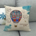 Detailed macro view of linen square pillow cover with colorful hot air balloon print - Independence Day Hot Air Balloon (7)