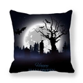 Halloween throw pillow cover featuring graveyard silhouettes, bats, and Happy Halloween text - 45x45cm / Graveyard Silhouette Pattern