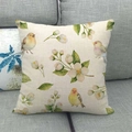 Linen cushion cover with birds and jasmine flowers on a grey sofa background - Three-color Birds and Jasmine (14)