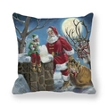 Detail of vintage Christmas pillowcase featuring Santa and reindeer on peach skin fabric - Reindeer Under the Moon (5)