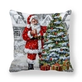 Detail of Christmas pillowcase showing vintage Santa Claus and snowy tree illustration - Christmas Tree and House (7)