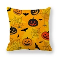 Federa per cuscino Halloween arancione con zucche nere, pipistrelli e ragni decorativi - 45*45cm / Stile Motivo Zucca Arancione (13)
