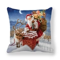 Detail of Christmas pillowcase with Santa Claus entering a snowy chimney on peach skin fabric - Santa in Chimney (9)