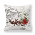 Christmas pillowcase with vintage hand-drawn Santa Claus and reindeer on snow village scene - Reindeer Sleigh Village (23)