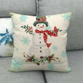 Christmas snowman linen pillow cover with red cardinal bird for holiday home decoration - Snowman Style